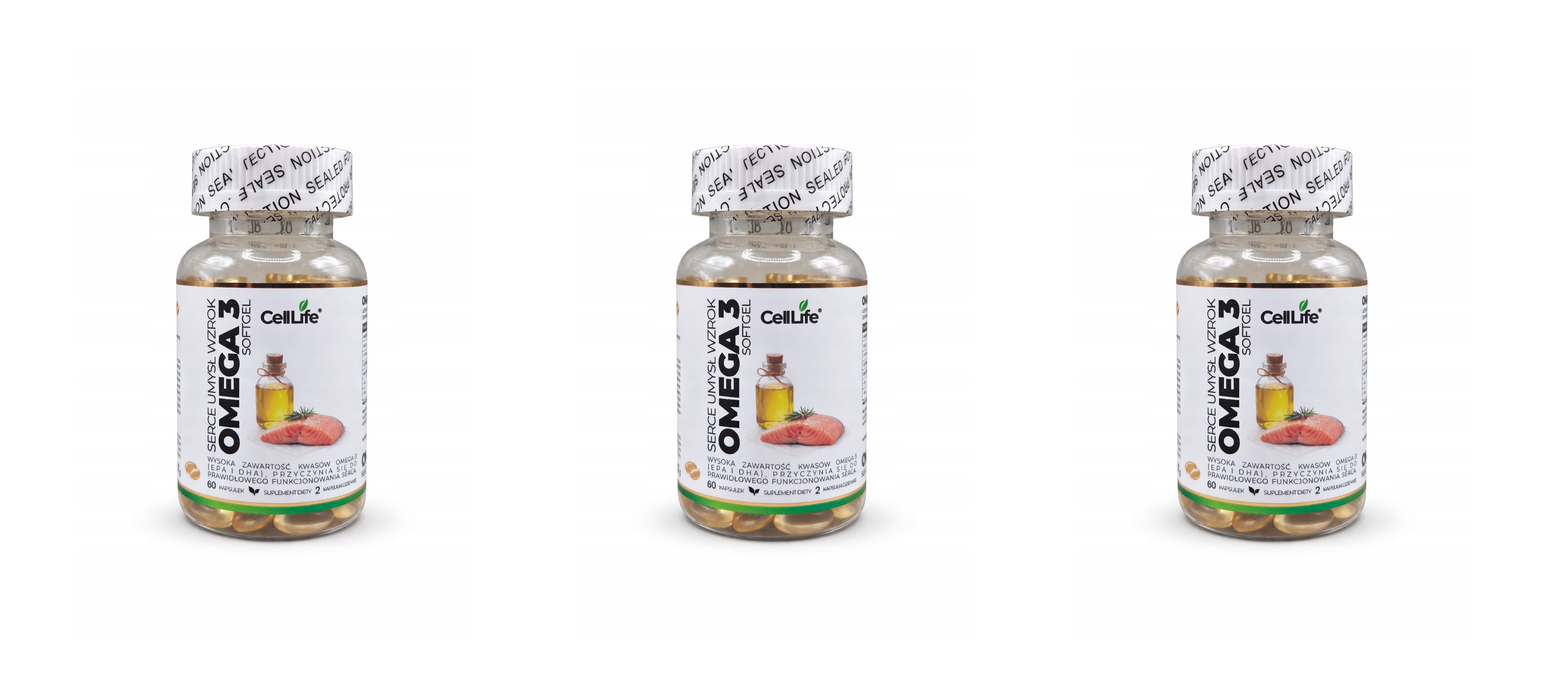 Suplement diety Cell-Life OMEGA 3, 60 kapsułek - BEZ RYBIEGO POSMAKU — Pakiet 3 szt.