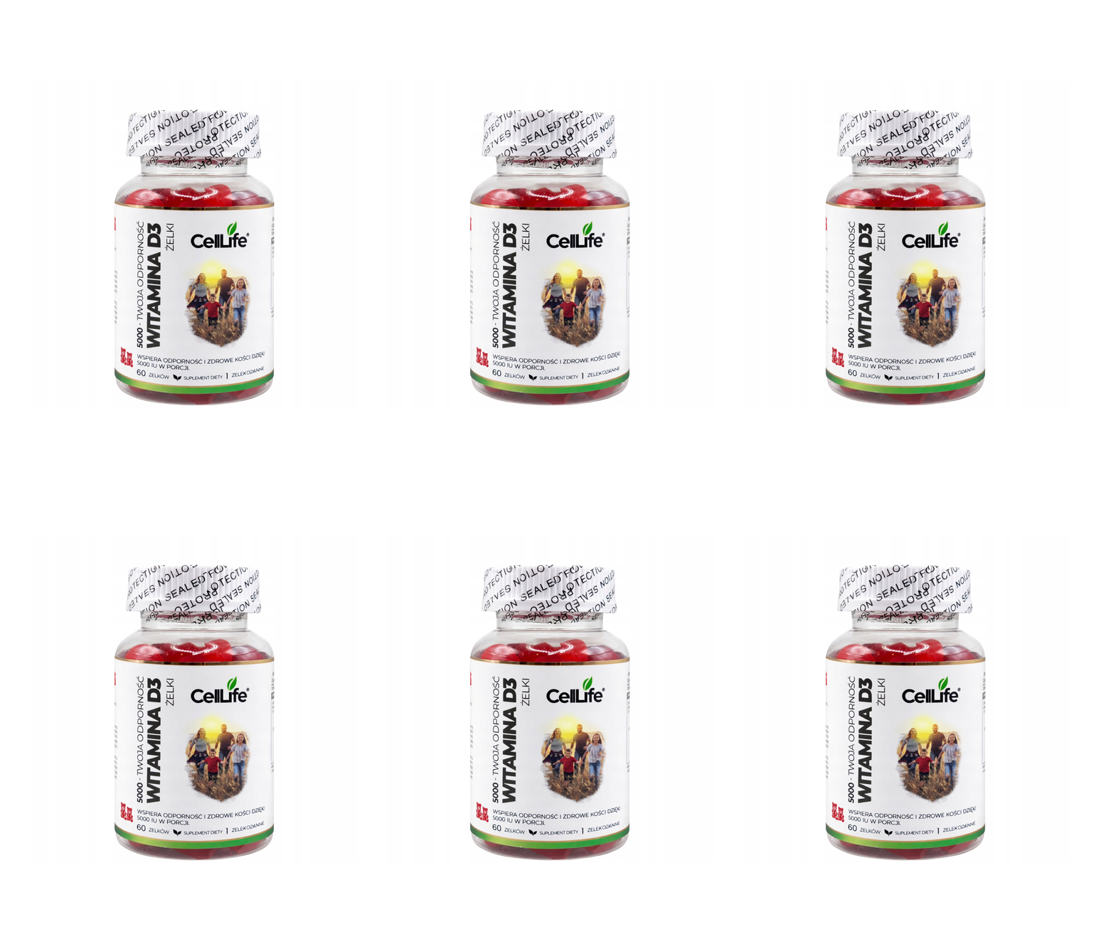 Suplement diety CELL LIFE Witamina D3 o smaku malinowym 60 żelków — Pakiet 6 szt.