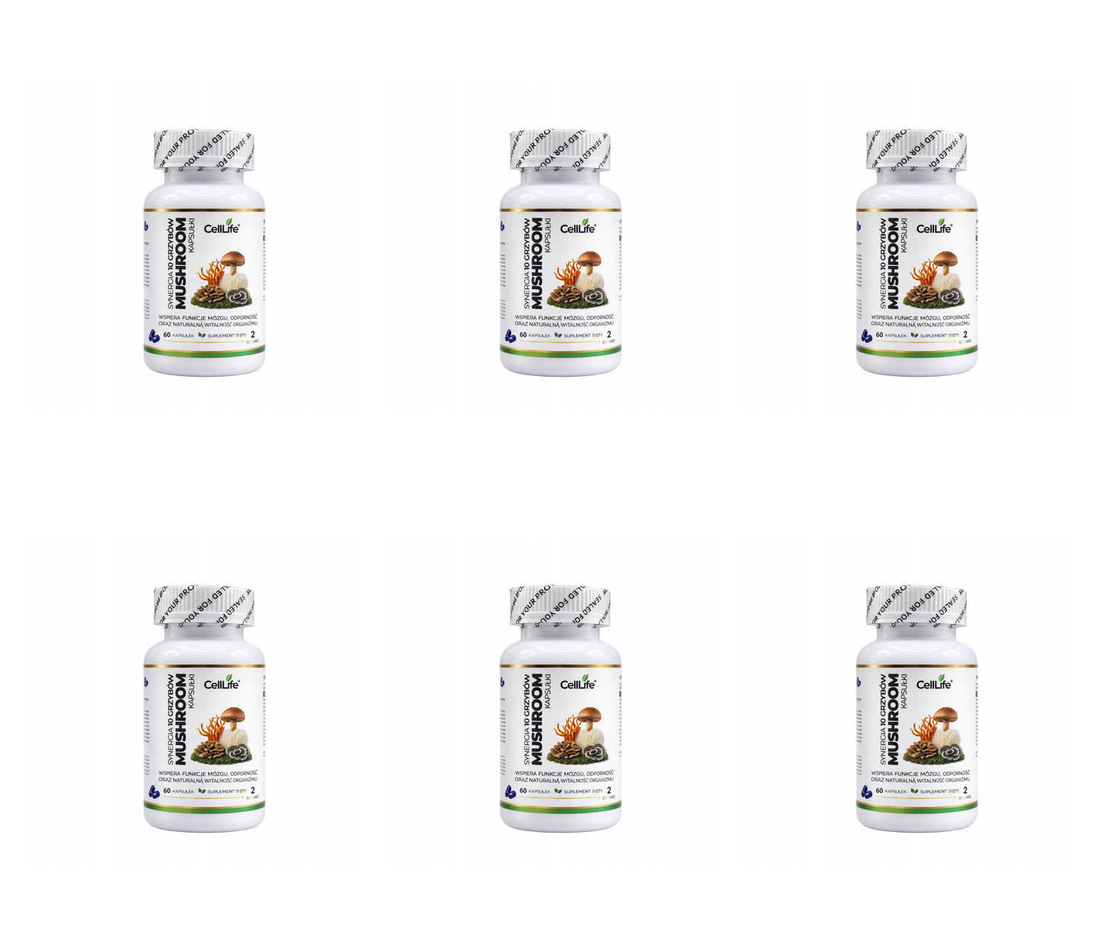 Suplement diety CELL LIFE MUSHROOM synergia 10 grzybów 60 kapsułek — Pakiet 6 szt.