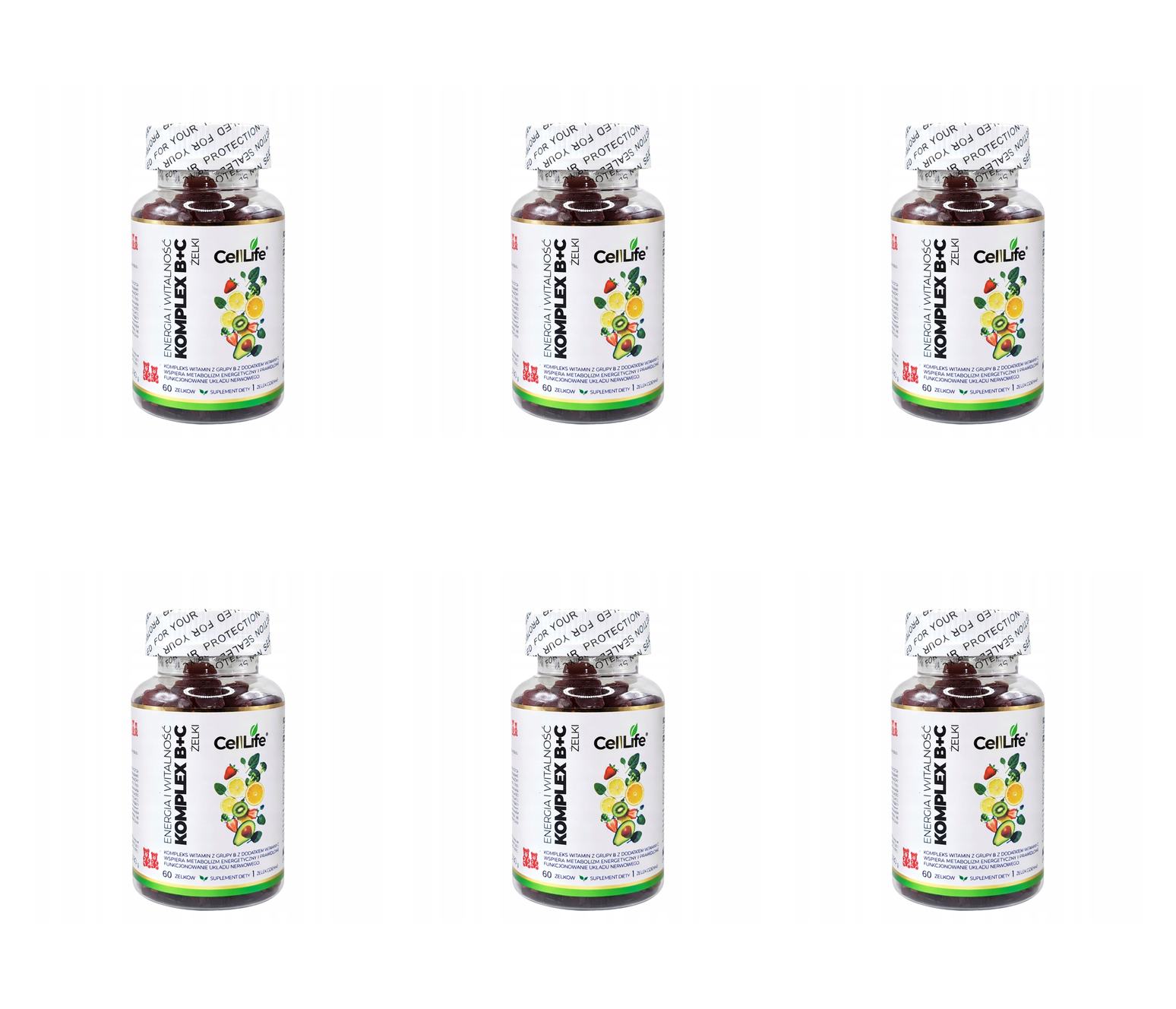 Suplement diety CELL LIFE Komplex B C energia i witalność 60 żelków — Pakiet 6 szt.