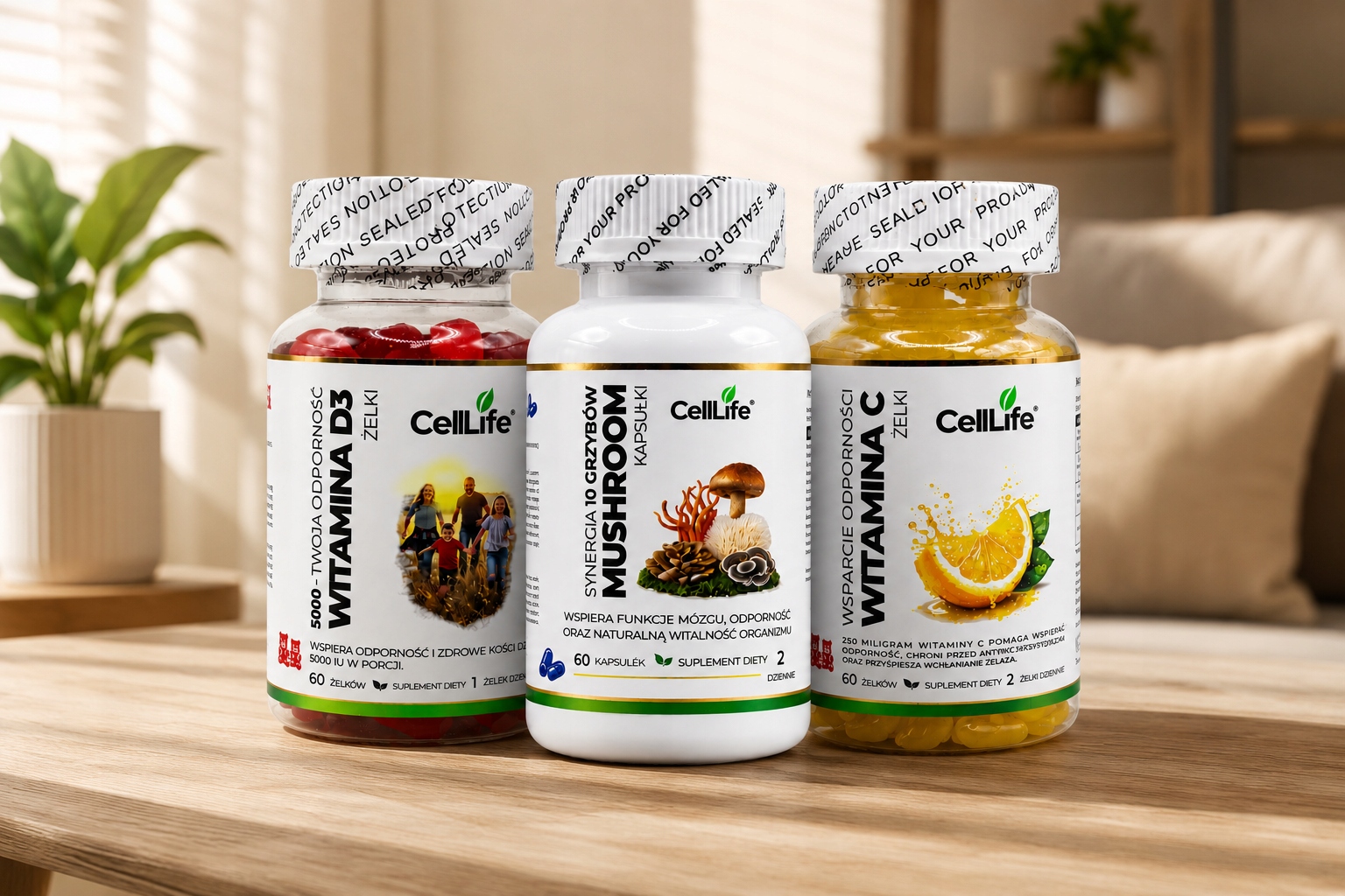 Zestaw Suplementów CellLife Witamina D3 C Mushroom Odporność Energia