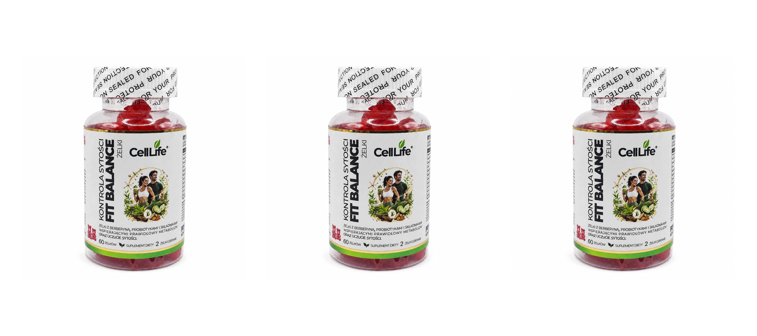 Kontrola Apetytu Berberyna Konjac Cell Life FIT BALANCE 60 żelków — Pakiet 3 szt.