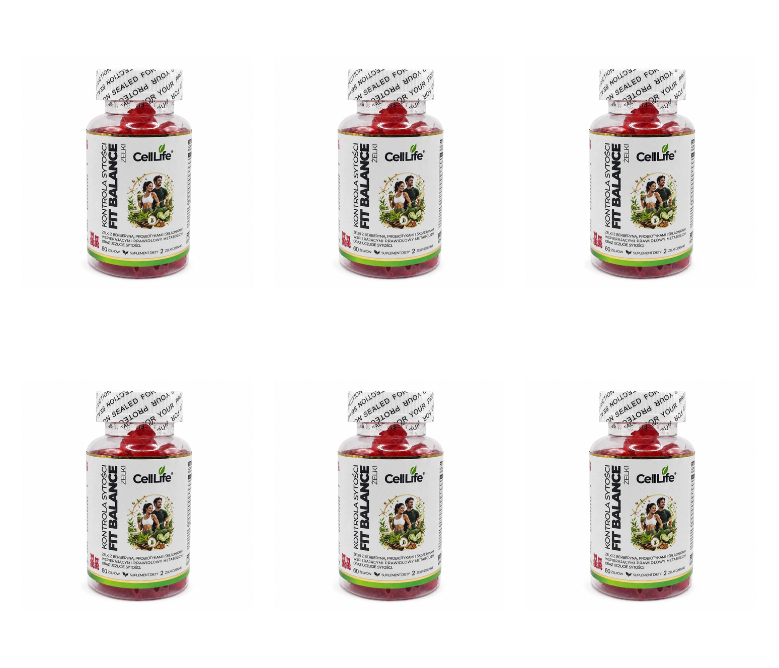 Kontrola Apetytu Berberyna Konjac Cell Life FIT BALANCE 60 żelków — Pakiet 6 szt.