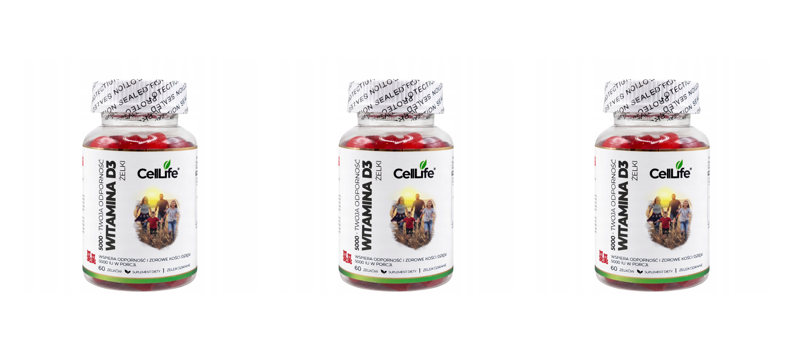 Suplement diety CELL LIFE Witamina D3 o smaku malinowym 60 żelków — Pakiet 3 szt.