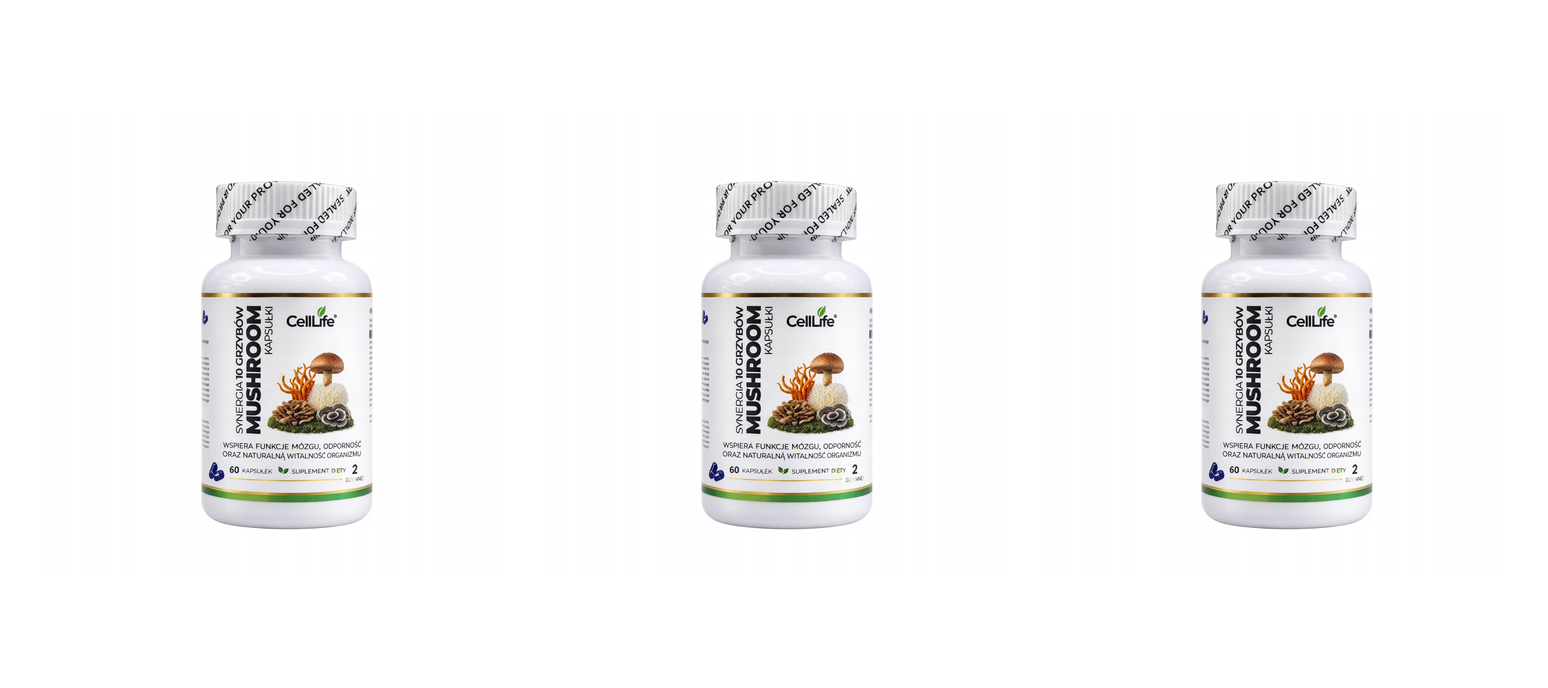 Suplement diety CELL LIFE MUSHROOM synergia 10 grzybów 60 kapsułek — Pakiet 3 szt.