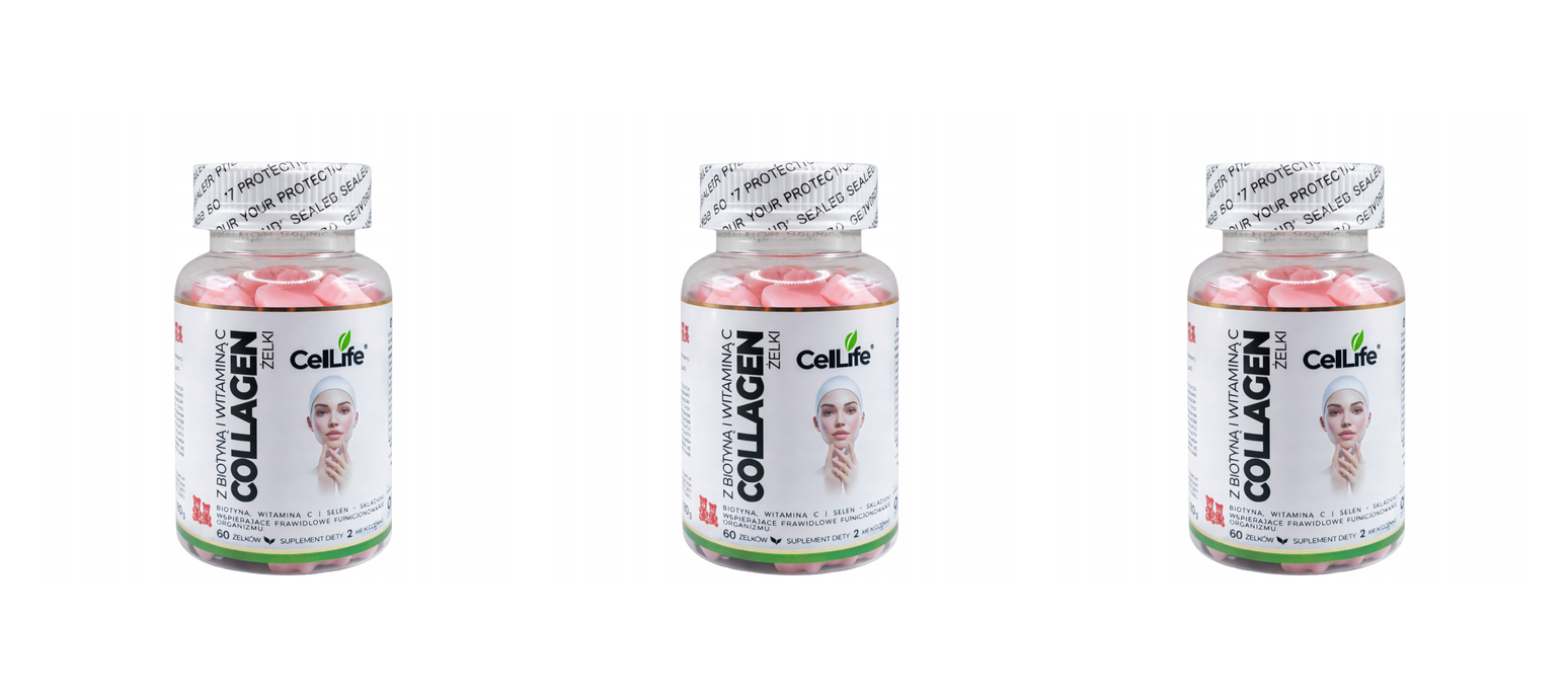 Suplement diety CELL LIFE Collagen z biotyną i witaminą C 60 żelków — Pakiet 3 szt.