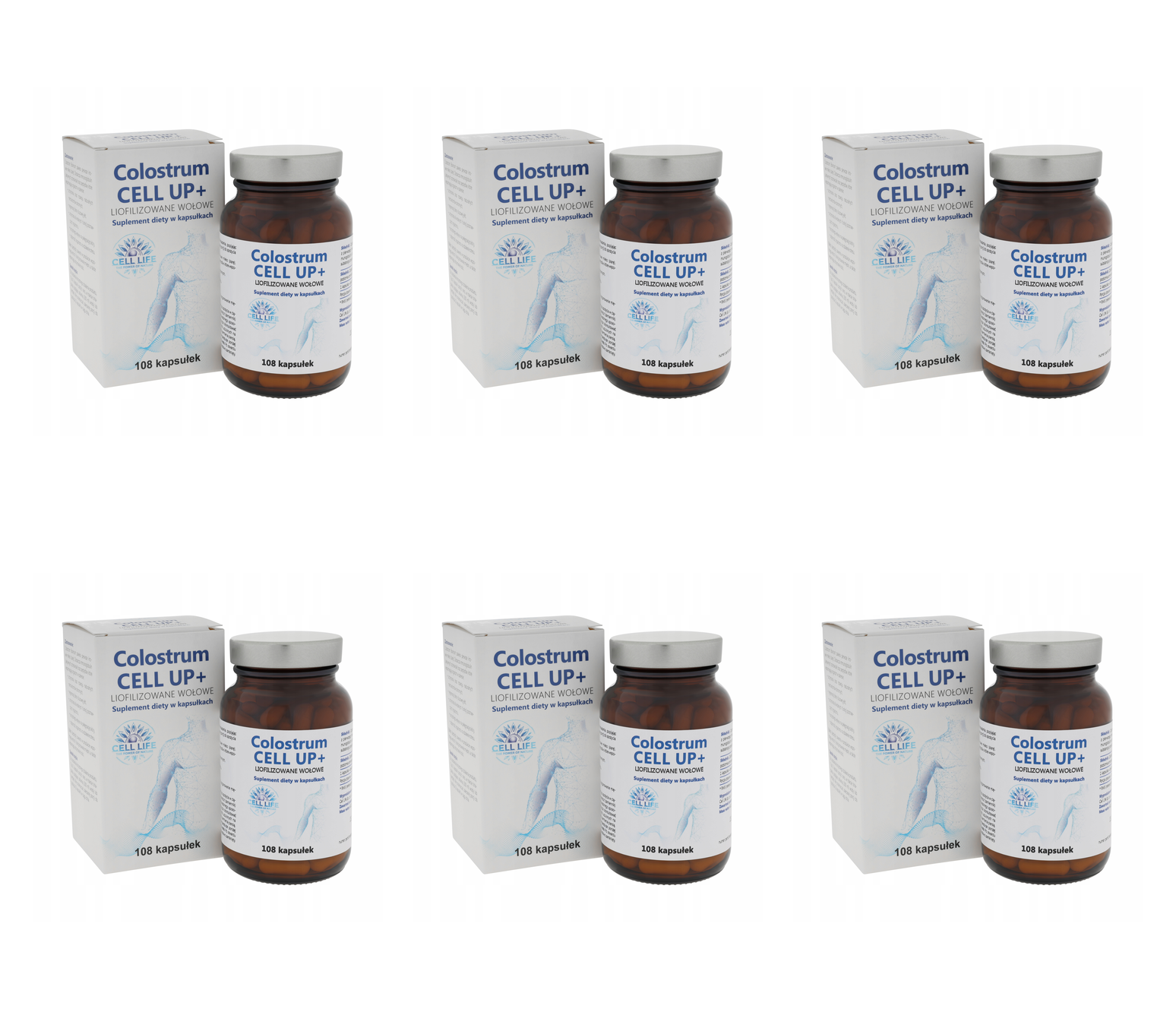 Cell Up Colostrum+ 108 kaps - odporność energia stres siara bydlęca — Pakiet 6 szt.