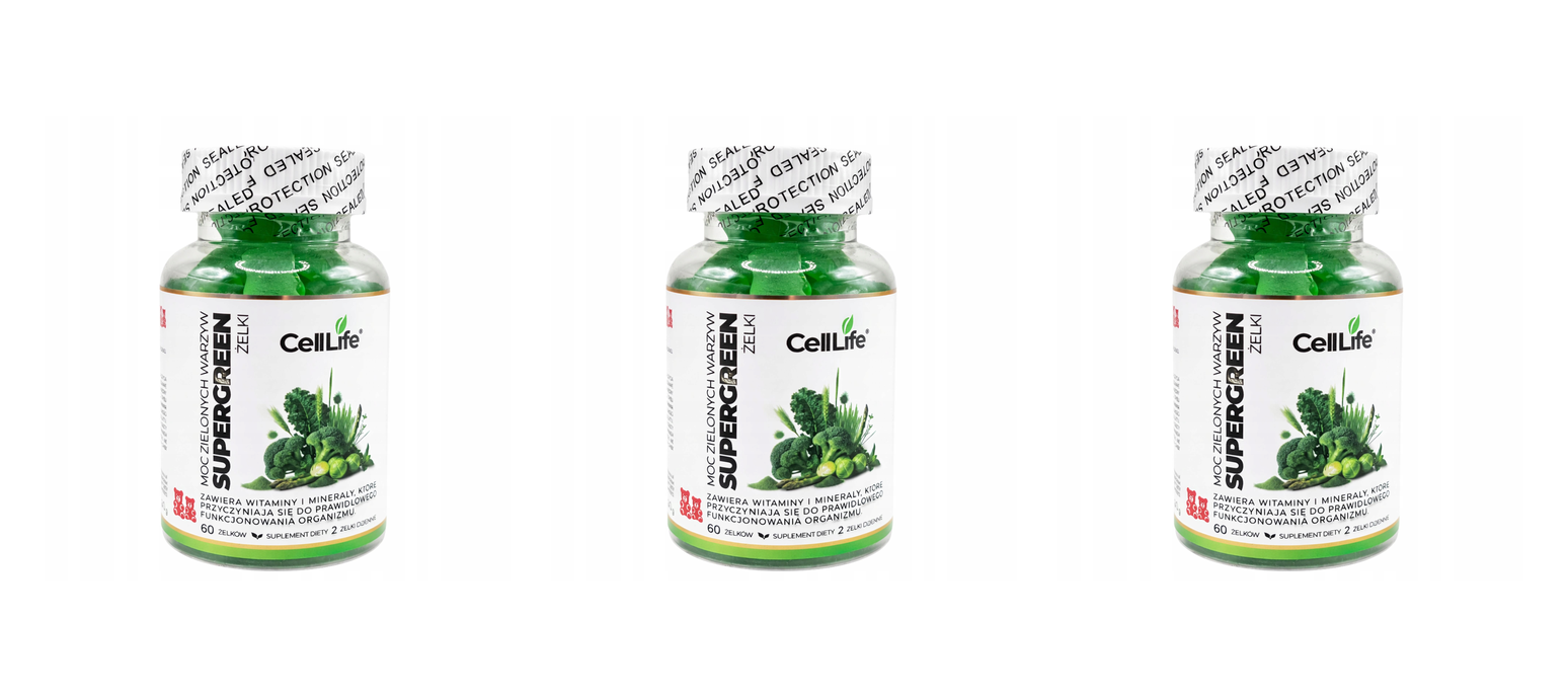 Suplement diety Cell-Life Supergreen Moc zielonych warzyw żelki 60 sztuk — Pakiet 3 szt.