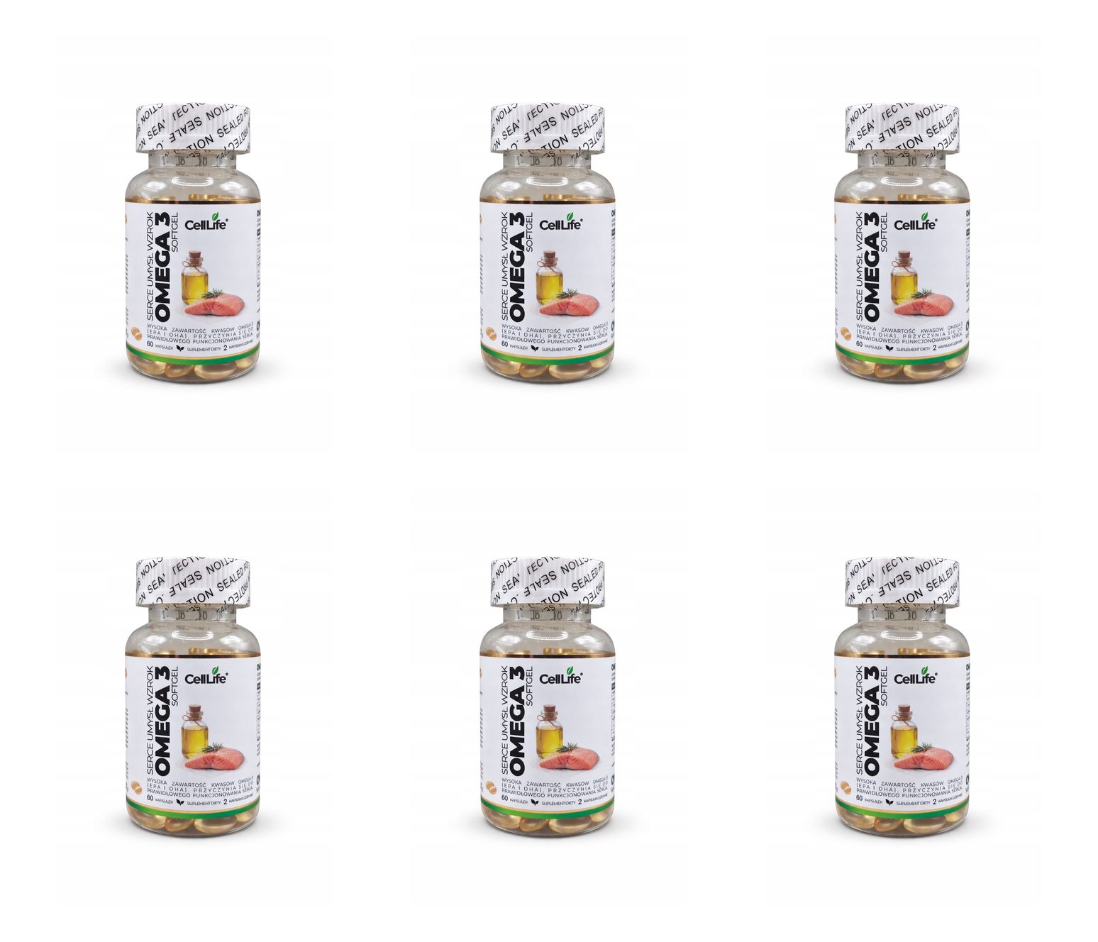 Suplement diety Cell-Life OMEGA 3, 2 x 60 kapsułek - BEZ RYBIEGO POSMAKU — Pakiet 6 szt.