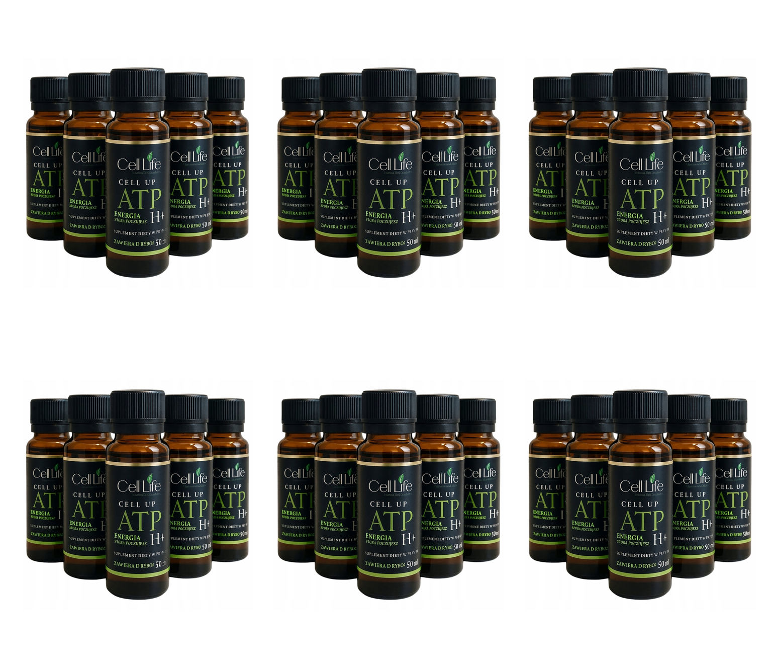 CELL UP ATP H+ 5x50ml Gingko biloba D-Ryboza Suplement w Płynie Energia Wersja Travel — Pakiet 6 szt.