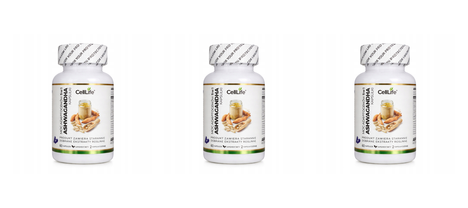 Suplement diety CELL LIFE ASHWAGANHA moc adaptogenów 15w1 60 kapsułek — Pakiet 3 szt.