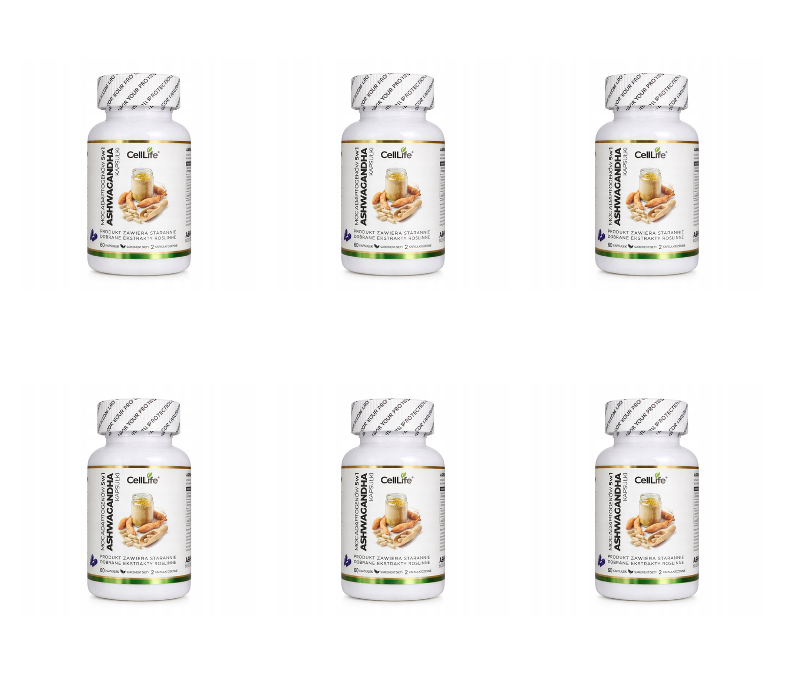 Suplement diety CELL LIFE ASHWAGANHA moc adaptogenów 15w1 60 kapsułek — Pakiet 6 szt.