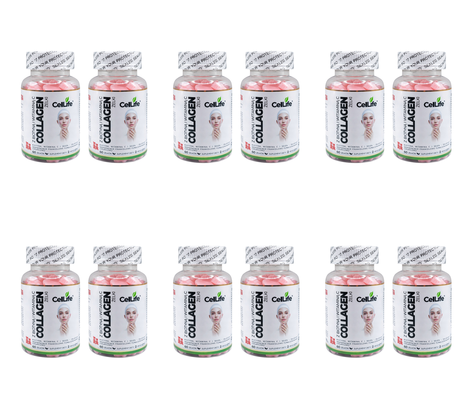 Suplement diety CELL LIFE Collagen z biotyną i witaminą C 120 żelków — Pakiet 6 szt.