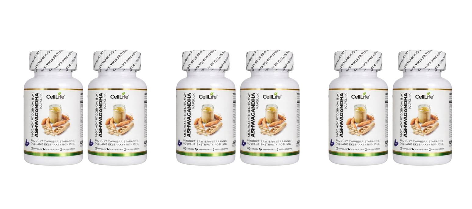 Suplement diety CELL LIFE ASHWAGANHA moc adaptogenów 15w1 120 kapsułek — Pakiet 3 szt.