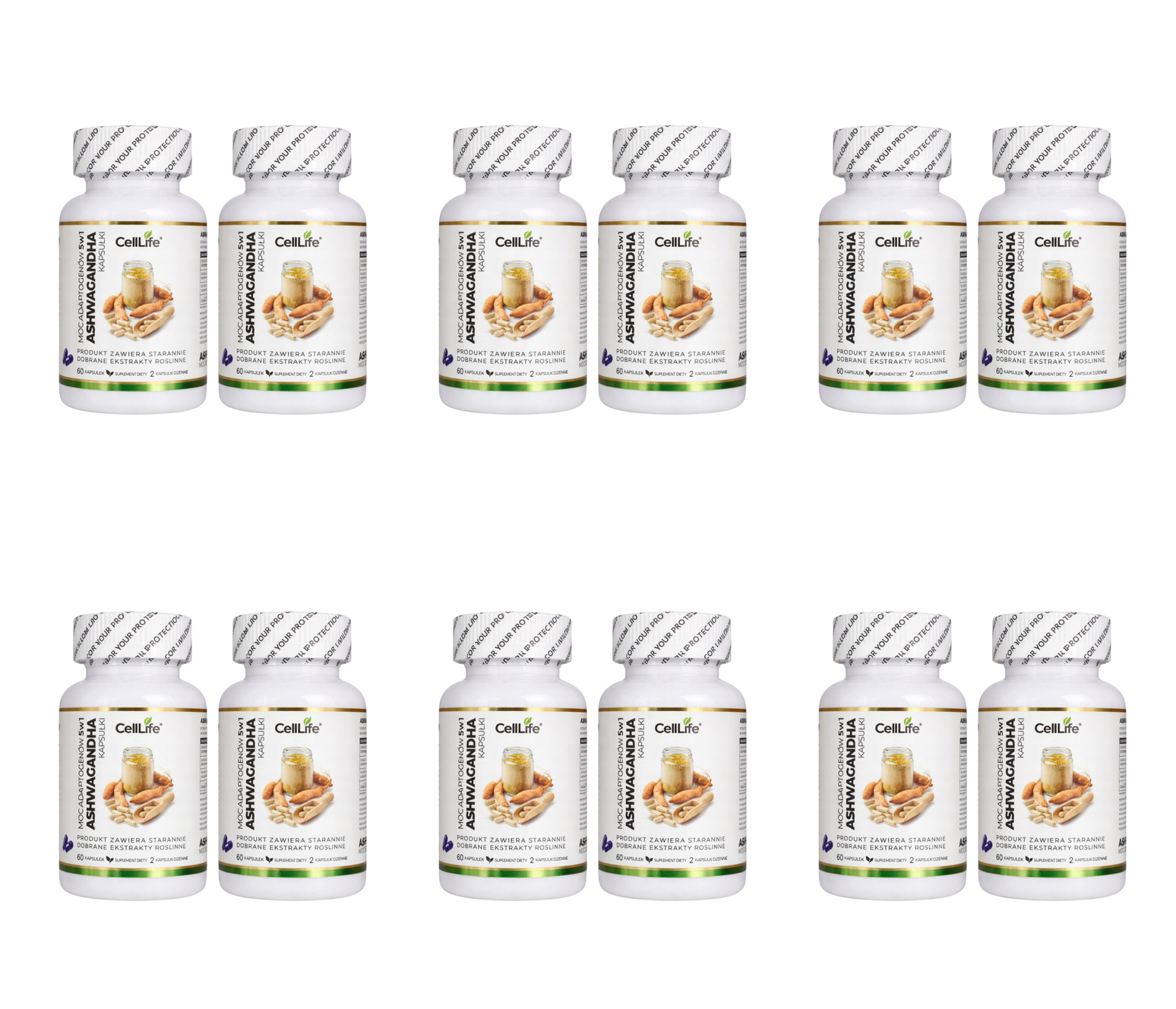 Suplement diety CELL LIFE ASHWAGANHA moc adaptogenów 15w1 120 kapsułek — Pakiet 6 szt.