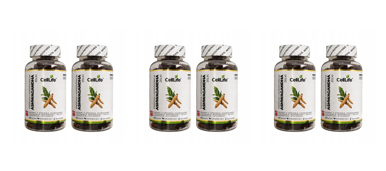 Suplement diety CELL LIFE ASHWAGANDHA energia i koncentracja 2x60 żelków — Pakiet 3 szt.