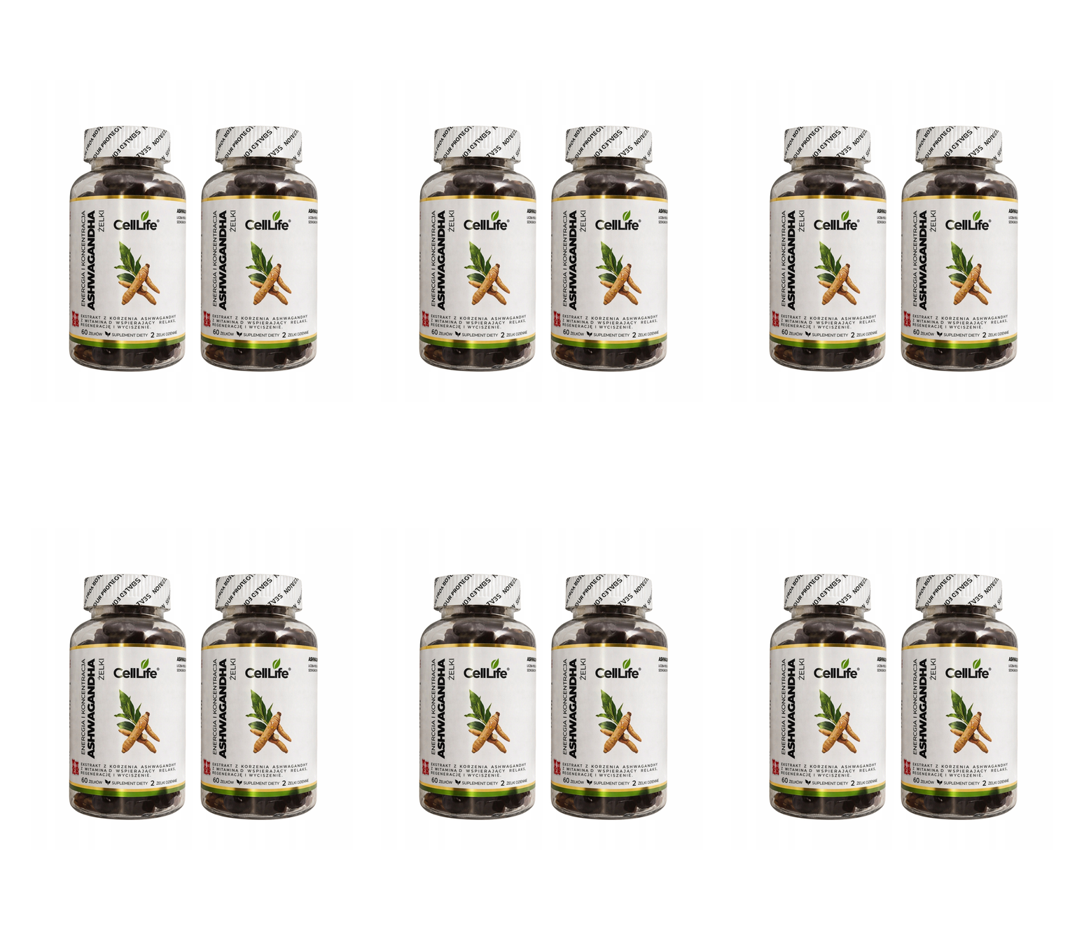Suplement diety CELL LIFE ASHWAGANDHA energia i koncentracja 2x60 żelków — Pakiet 6 szt.