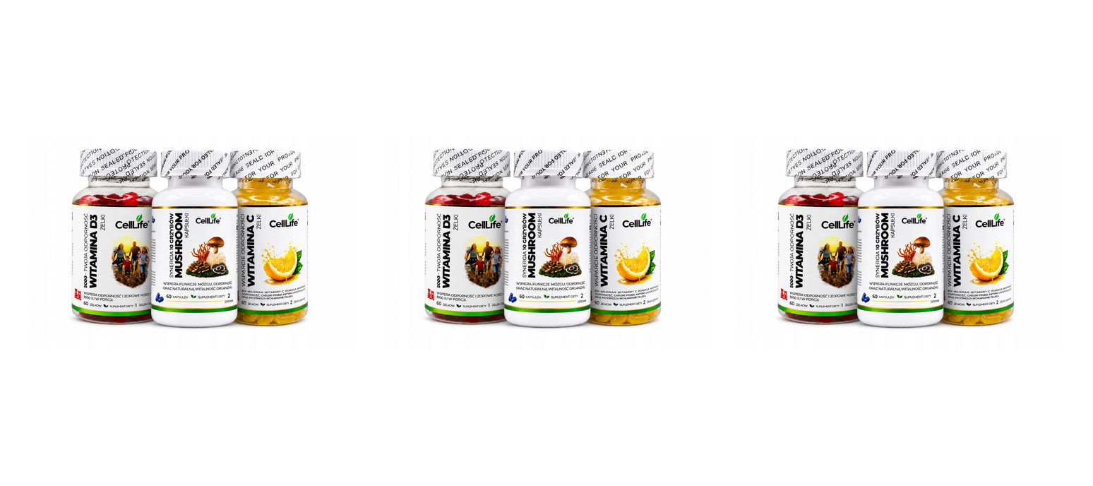 Suplement Cell Life Witamina D3 K2 Omega 3 + Witamina C Odporność Energia — Pakiet 3 szt.