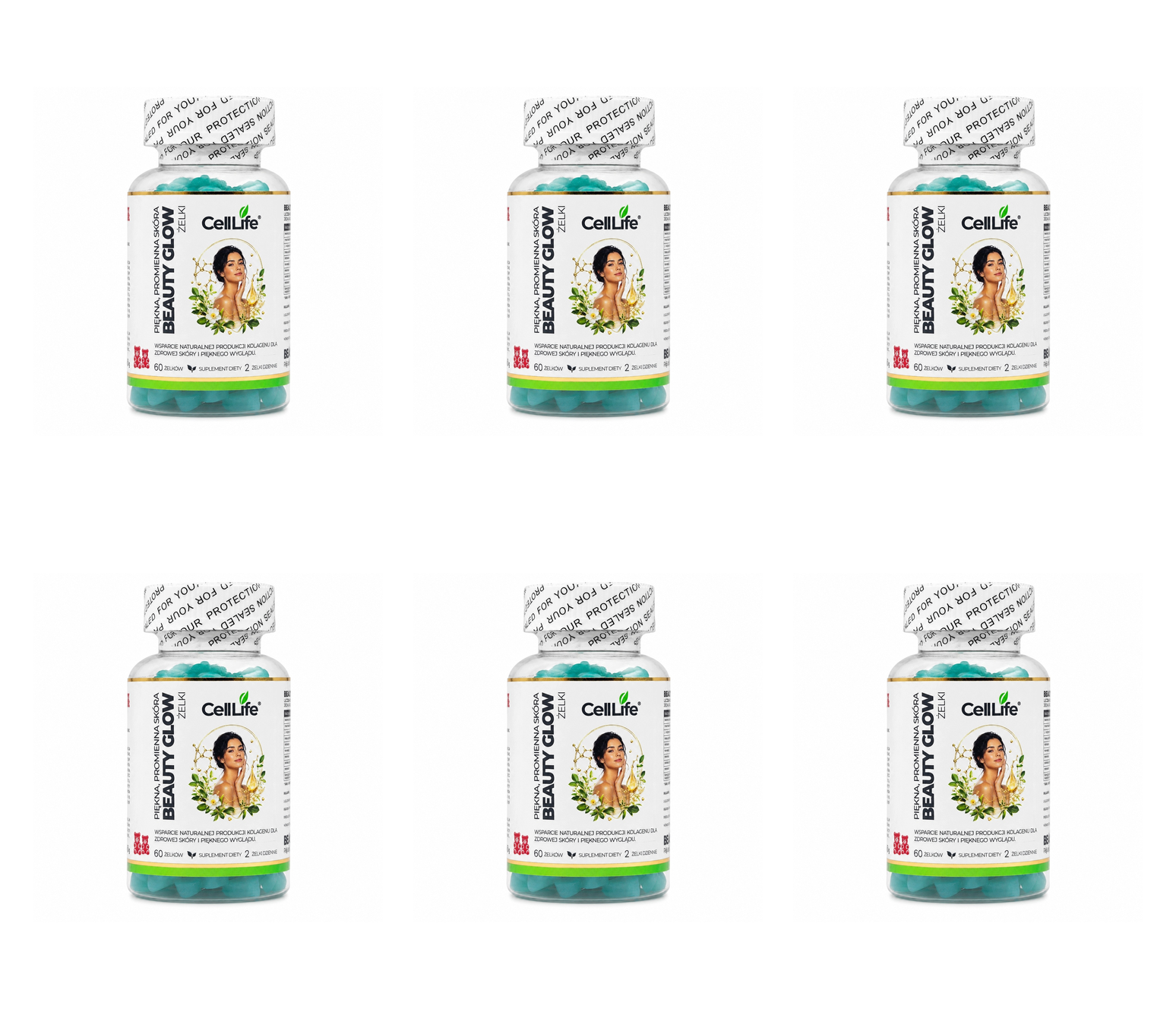 Cell Life Beauty Glow Żelki włosy skóra paznokcie L-Glutation 500 mg 60szt. — Pakiet 6 szt.