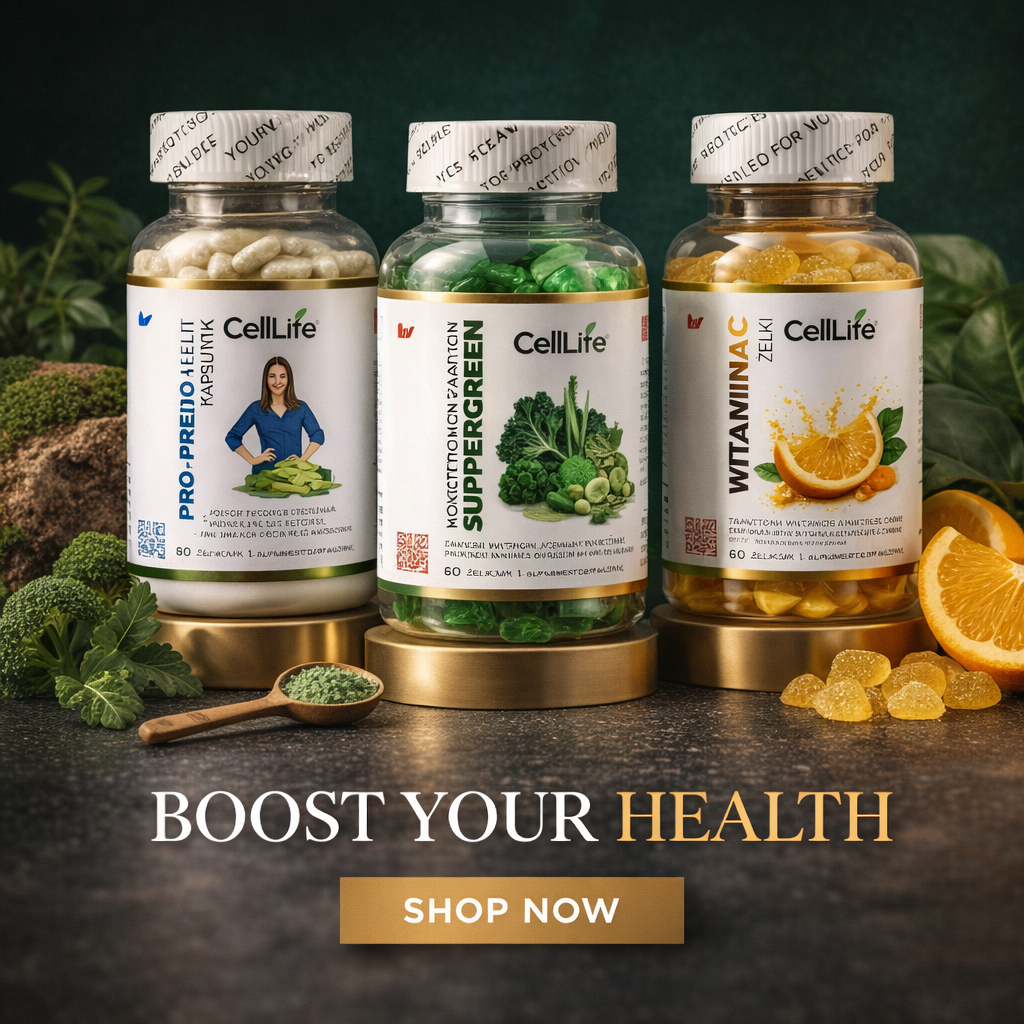 Suplementy diety Cell Life Odporność Jelita Witamina C SuperGreen Prebiotyk