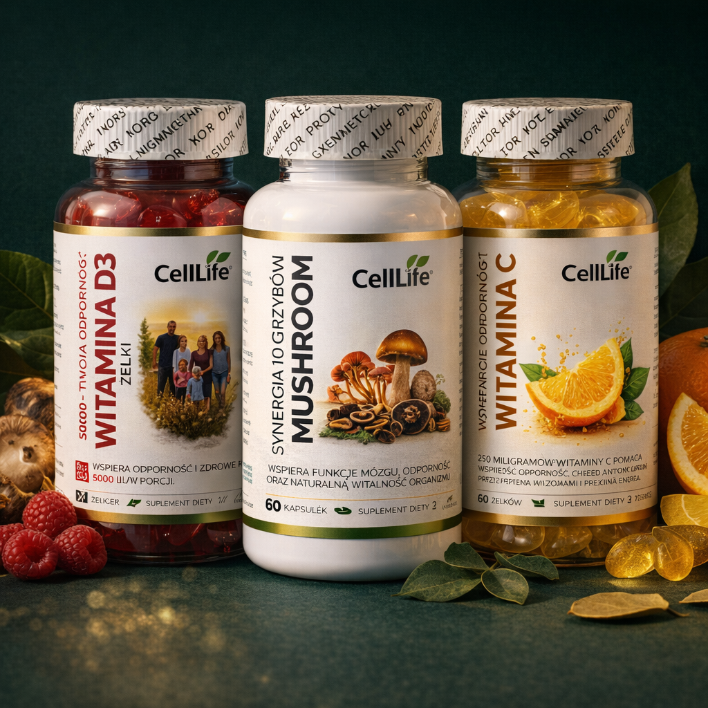 Zestaw Suplementów CellLife Witamina D3 C Mushroom Odporność Energia